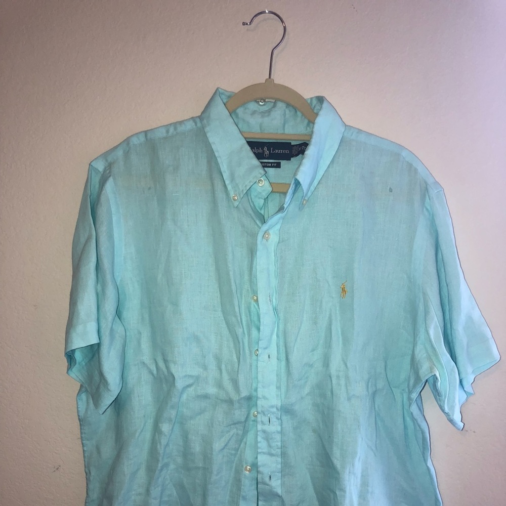 POLO SEA FOAM BLUE BUTTONUP LINEN SHIRT